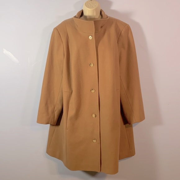 Lands end wool tan camel midi dress coat overcoat plus size 20w church neutral - Picture 1 of 11